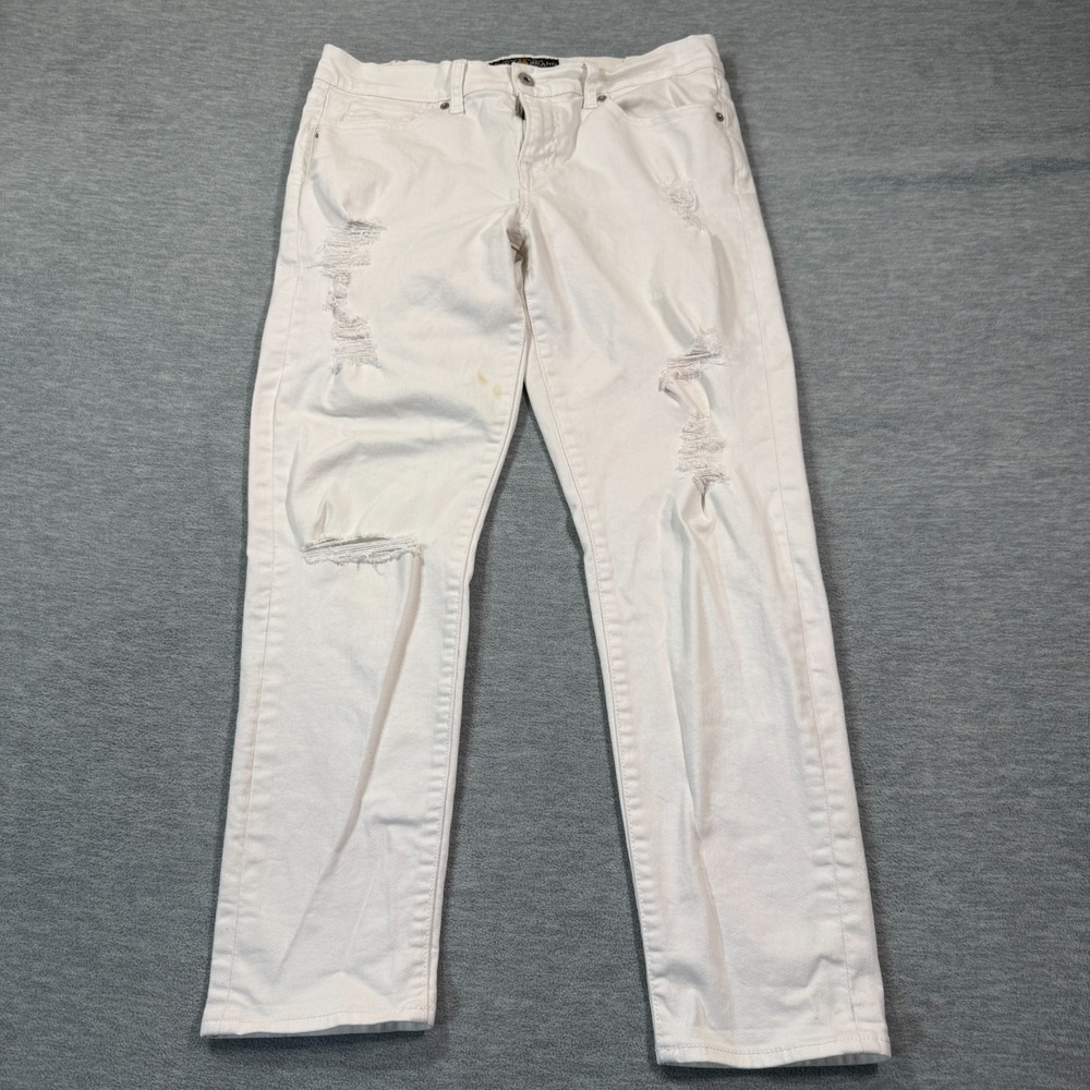 Lucky Brand Jeans Women 8/29 White Sienna Slim Boyfriend‎ Distressed Stretch